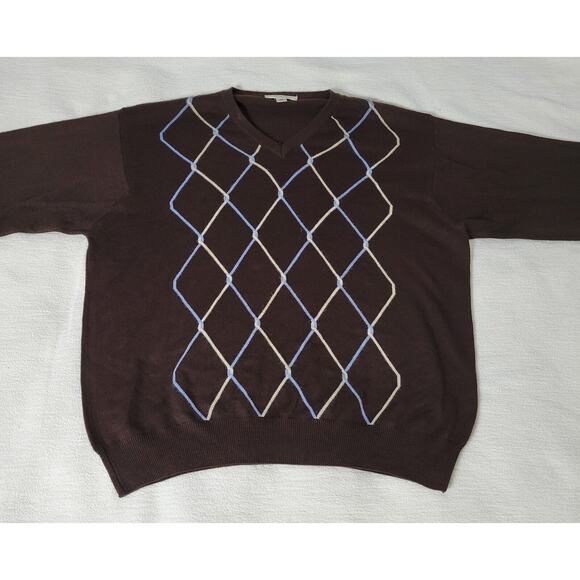 Turnbury Sweater Mens Size 48 Extra Fine Merino Wool V-Neck Pullover Brown Italy - Picture 3 of 16